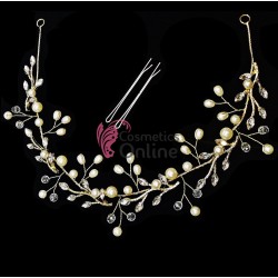 Tiara Ti032HH Auriu pentru mirese cu cristale si perle